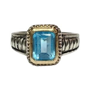 DY Style Sterling Silver 14K Blue Topaz Cable Ring